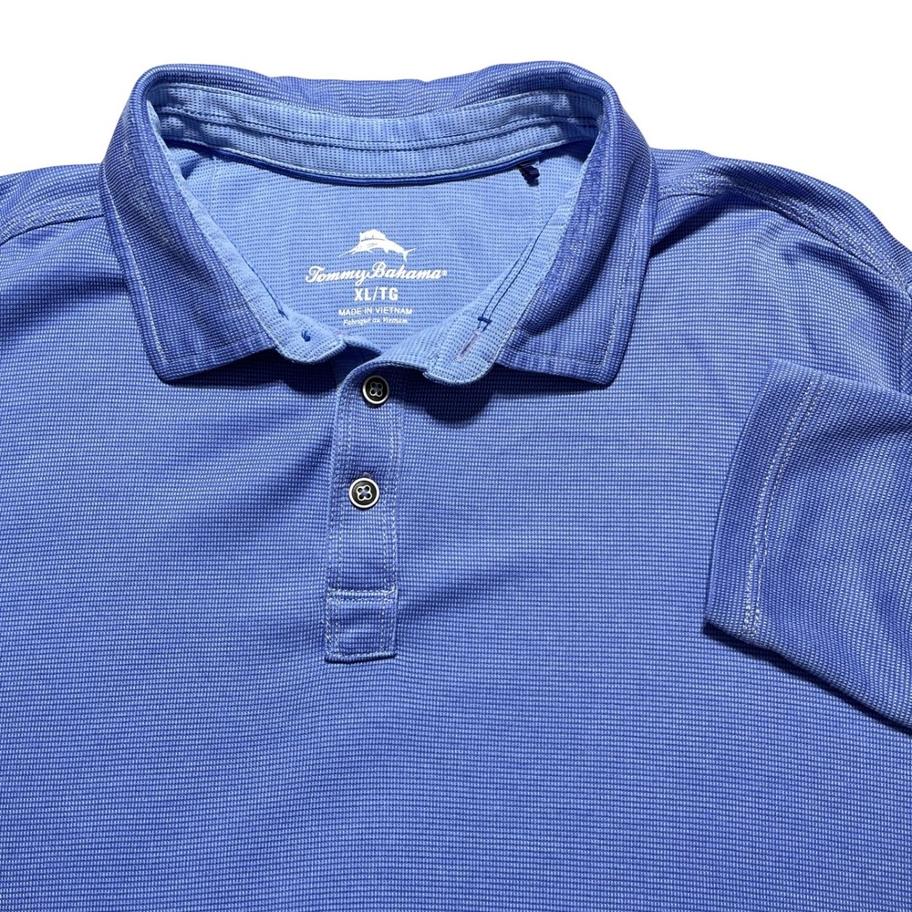 Tommy Bahama Mens XL Long Sleeve Polo Shirt Blue Textured Slub Knit Casual Golf